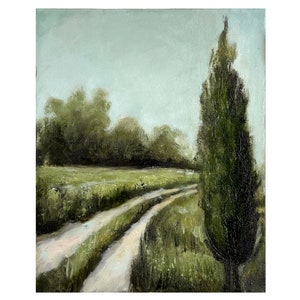 Neutral Landscape Painting Meadow Original Art Tree  Original Painting Oil painting on Canvas  Landscape Wall Art Rustic Art Farmhouse Art