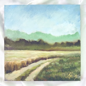 Summer Landscape Painting Original  Art Countryside  painting  field oil painting Landscape art Meadow Art Canvas Oil Painting Farmhouse Art
