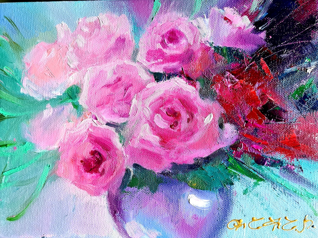Roses Bouquet Painting Flowers Original Art Oil on Canvas Painting