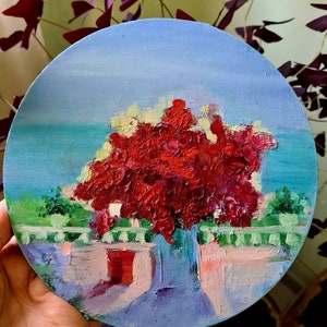 Flowers Painting Floral Original Art Impresionist Painting Round Canvas Artwork Flowers Wall Art Fine Art by Tamar