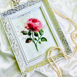 Rose watercolor painting FRAMED original art  floral original painting floral wall art framed wall art White - gold Frame for art