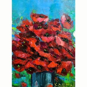 Red Poppies Painting Flower Original Art Floral Original Painting Oil on Canvas Painting  Floral Wall Art Flowers Decor