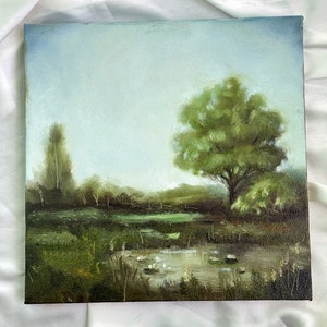 Summer Landscape Painting Countryside Original Art  field oil painting Landscape art Tree Art  Canvas Oil Painting Farmhouse Art