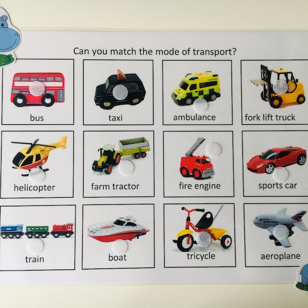 Matching transport, Vehicle game, Teaching resource, Educational Game, Cars, Home school, Preschool, Early learning, Word recognition game,