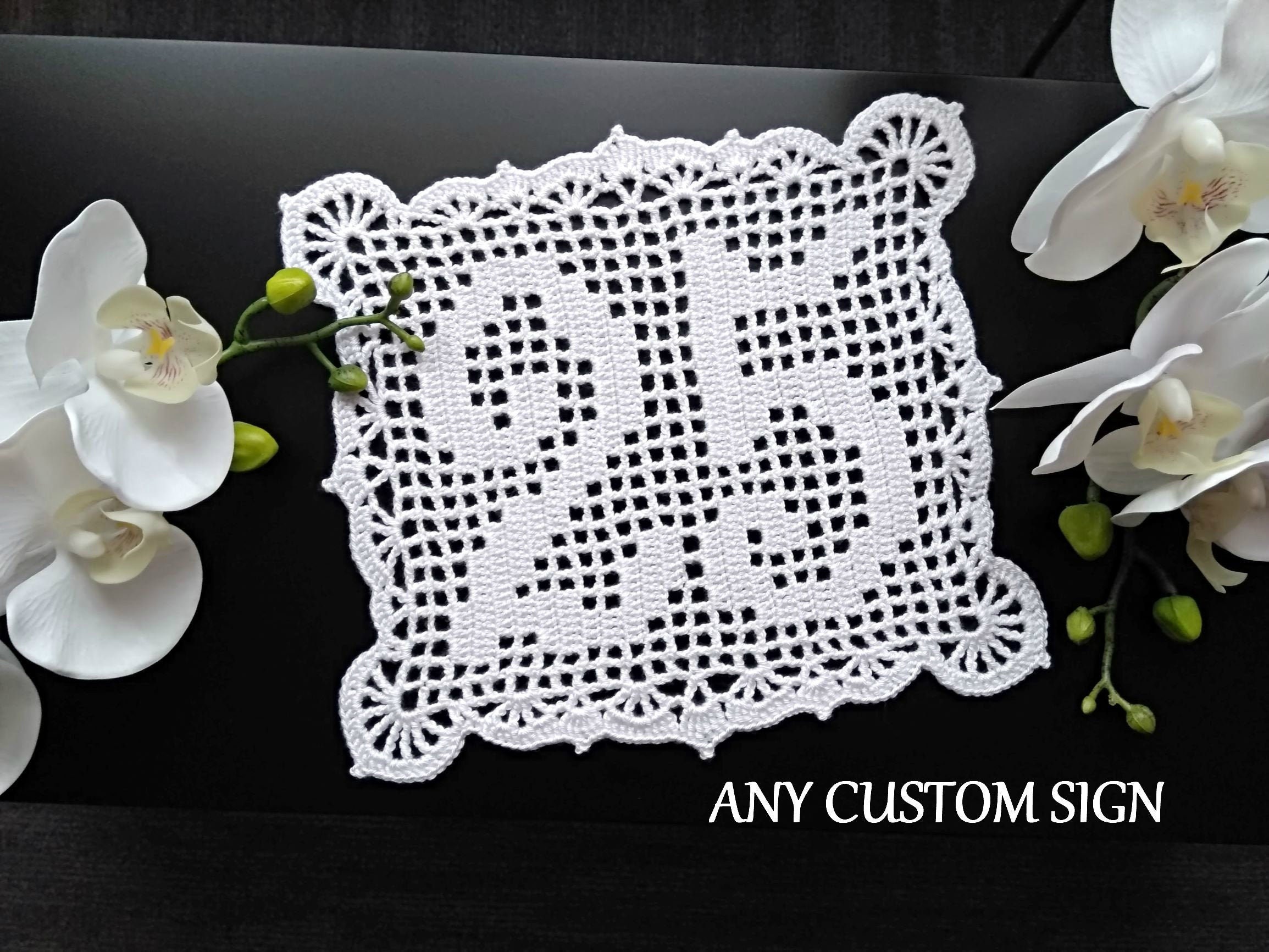 25th anniversary gift Crochet date doily. Custom letter Etsy
