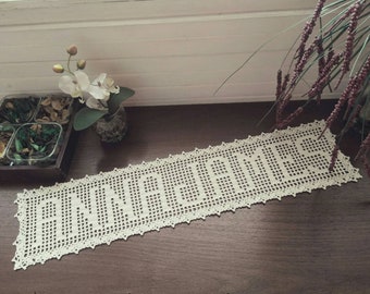 Personalized crochet name doily. Family name sign, last name, letter, word. Wedding gift, Anniversary, Engagement, Birthday gifts, Baby name