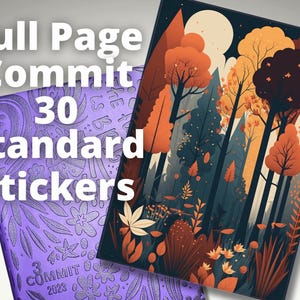 May include: A set of 30 full page stickers featuring a colorful autumn forest scene. The stickers are designed to be used in a planner or journal.