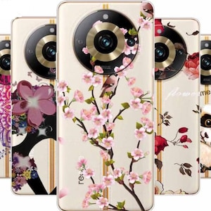 K&ouml;nnte beinhalten: F&uuml;nf verschiedene Handyh&uuml;llen mit verschiedenen Designs. Die H&uuml;llen sind alle transparent und haben einen goldenen Rand. Die Designs umfassen ein Mandala, eine Silhouette einer Frau, ein Blumenmuster, einen Pandab&auml;ren und ein Blumenmuster mit dem Text "flower me five".