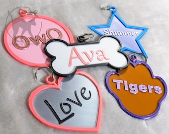 Custom Basic Shapes XL Fursuit Dog Tag - Bone, Circle, Star, Heart, Paw, 3D Print, Costume accessory