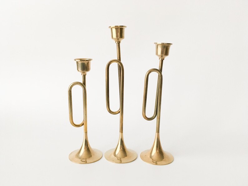 Holiday Decor Vintage Holiday Brass Christmas Trumpet Candle Holder with original box