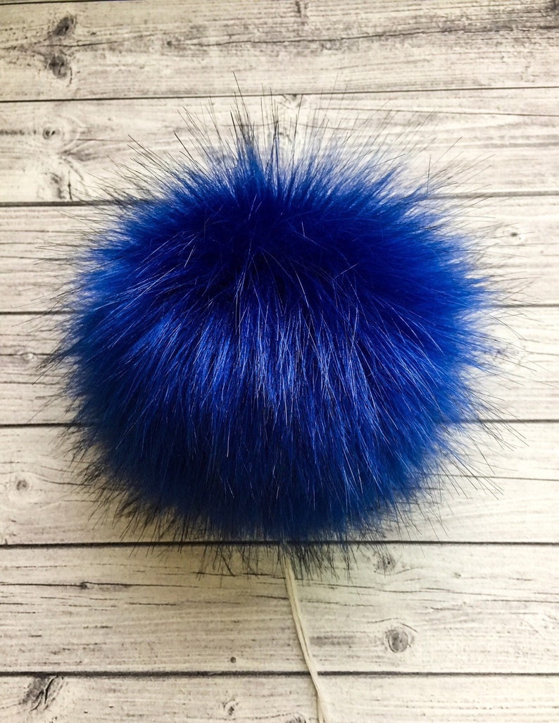 Vegan Furry Ball Hat Topper Blue Faux Fur Pom Pom For Hat 6 Inch Fluffy Fur Bobble