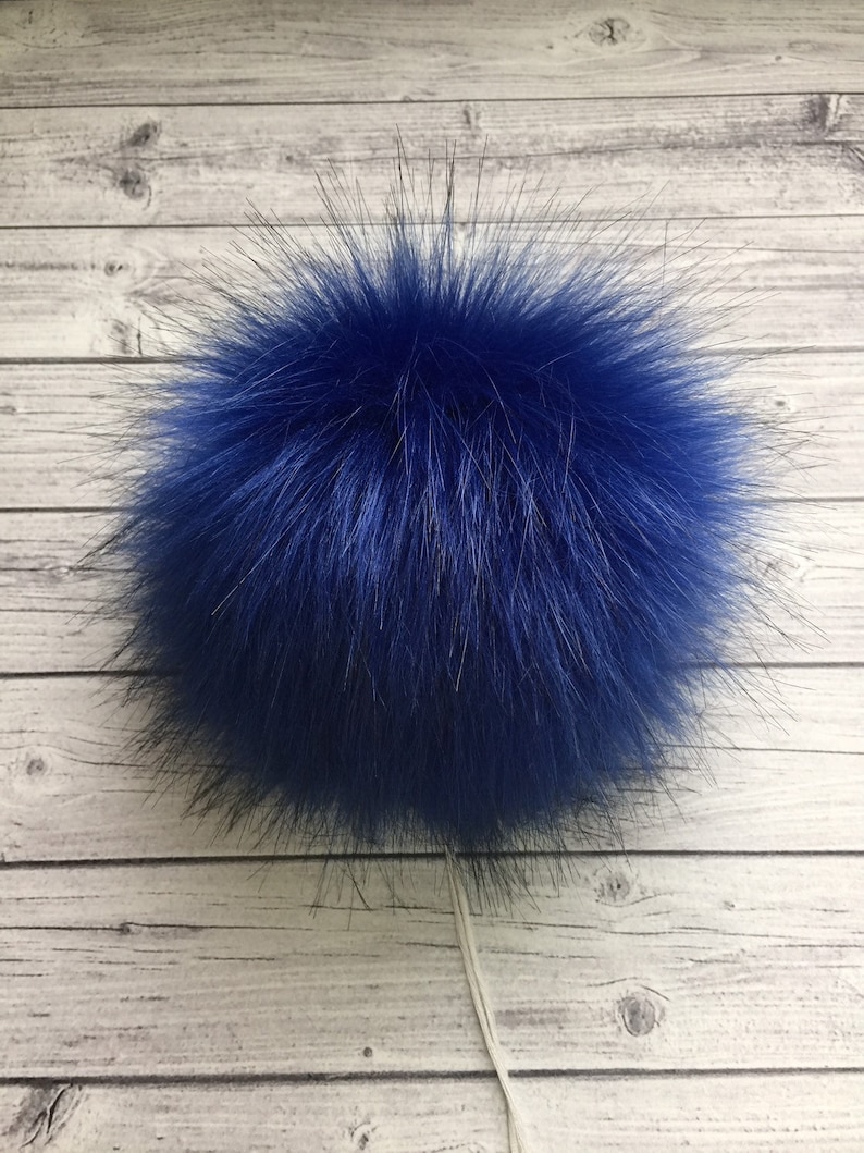 Vegan Furry Ball Hat Topper Blue Faux Fur Pom Pom For Hat 6 Inch Fluffy Fur Bobble