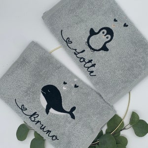 Personalized towel with name and penguin, gift for children