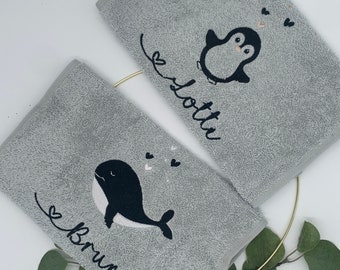 Handtuch mit Name und Pinguin personalisiert, Geschenk für Kinder