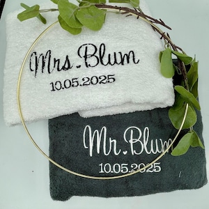 Wedding Gift - Personalized Towel, Bride and Groom, Mr + Mrs, 2 Towels