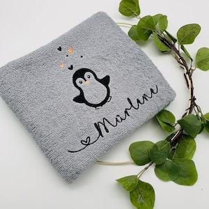 Towel with name and motif, gift personalized, whale penguin snail cancer