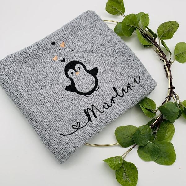 Handtuch mit Name und Motiv, Geschenk personalisiert, Wal Pinguin Schnecke Krebs