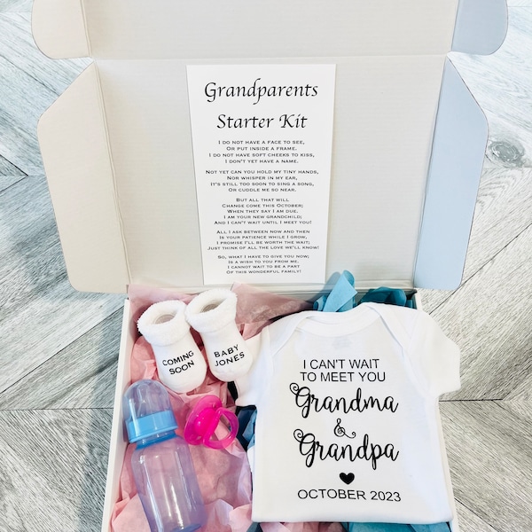 Grand Parents Starter Kit, Baby Announcement, Pregnancy Announcement, Pregnancy Reveal, Can't wait to meet you Box