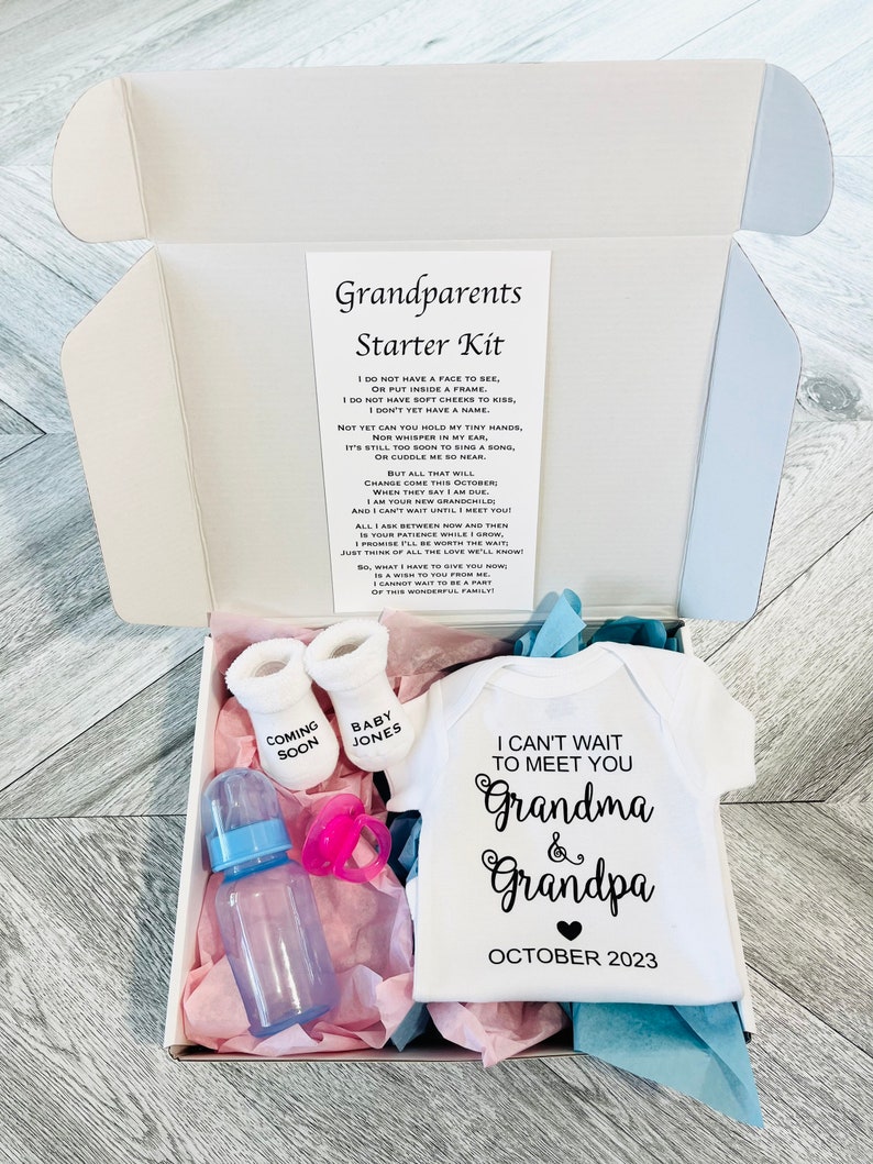 Grand Parents Starter Kit, Baby Announcement, Pregnancy Announcement, Pregnancy Reveal, Can't wait to meet you Box image 1