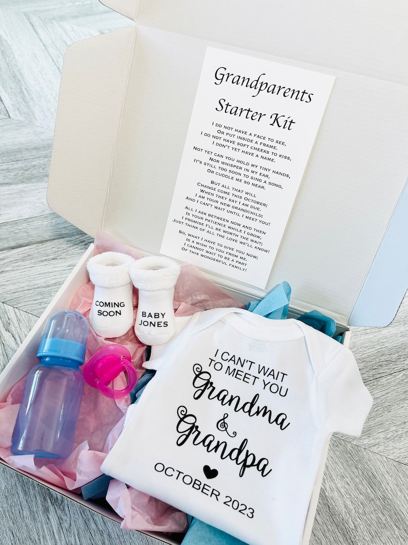 Grand Parents Starter Kit, Baby Announcement, Pregnancy Announcement, Pregnancy Reveal, Can't wait to meet you Box image 3