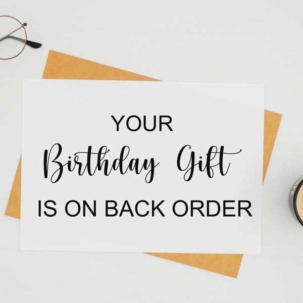 Dad birthday card, Your Father's day gift is on back order, pregnancy announcement, baby reveal, we're having a baby, present on backorder