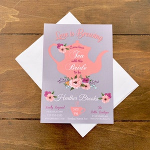 Tea Party Bridal Shower Invitation, Floral Invitation, Pink Floral, Wedding, Bridal, Tea Party image 3