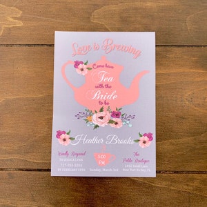 Tea Party Bridal Shower Invitation, Floral Invitation, Pink Floral, Wedding, Bridal, Tea Party image 2