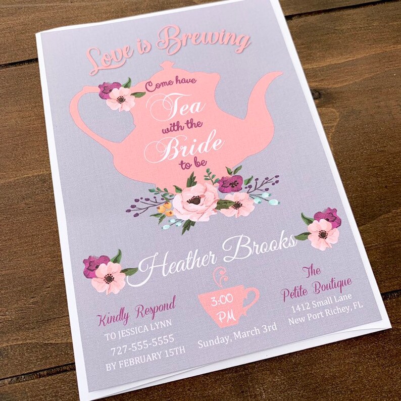 Tea Party Bridal Shower Invitation, Floral Invitation, Pink Floral, Wedding, Bridal, Tea Party image 4