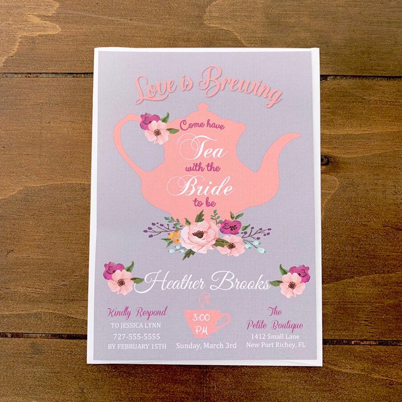 Tea Party Bridal Shower Invitation, Floral Invitation, Pink Floral, Wedding, Bridal, Tea Party image 5