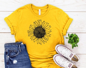 Camisa de girasol para mujer, camiseta gráfica de girasol, camisa de jardín para mujer, camiseta de otoño, regalo para ella, camiseta linda, camisa Bella Canvas