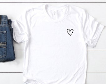 Heart Shirt Women, Tshirt with Heart, Women Tshirt, Little Heart, Cute Shirt, Minimalist, Trendy Tee, Pocket Heart Shirt, Tshirt for Women