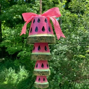 Wind Chimes, Watermelon Hand Painted Terra Cotta &#39;Bells&#39;