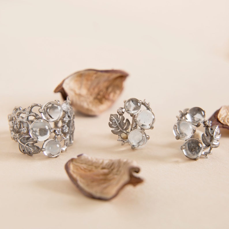 Quartz ring 925 rhodium plated silver