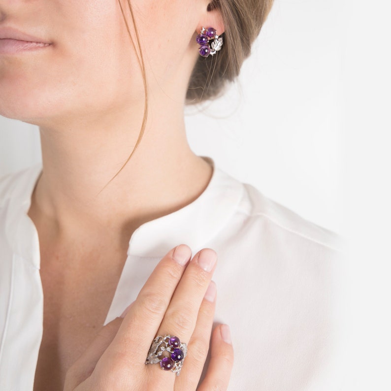 Quartz ring 925 rhodium plated silver