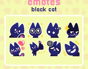 Cute Black Cat Emotes Pack for Twitch and Discord | Perfect for Streamers and Gamers