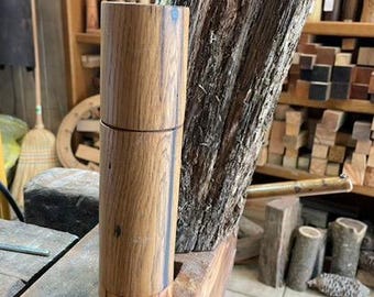 Pepper mill made of old oak beam with ceramic grinder