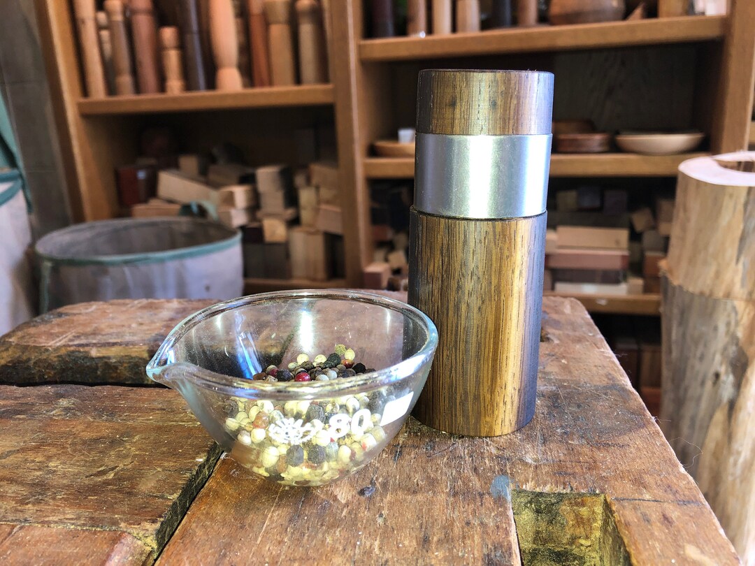 Small Pepper Mill Made of Smoked Oak With Stainless Steel Ring Etsy