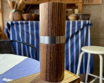 Pepper mill made of zebrano with stainless steel ring