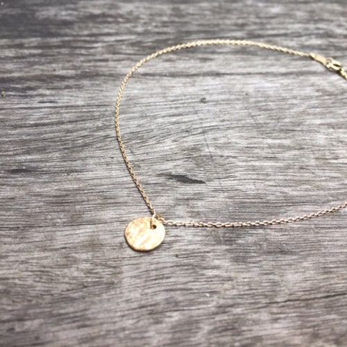 Gift, Dainty, Hammered 18K shops Yellow Solid Gold Tiny Disc / Round Charm & 10K Yellow Gold Thin Chain Anklet For Women