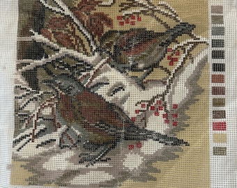 Vintage Needlepoint Kit: Birds & Roses, DMC Floss Included