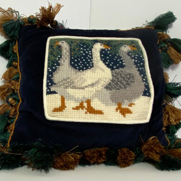 Three Geese Needlepoint Pillow, design by Elizabeth Bradley