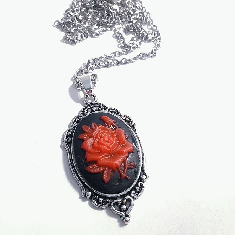Necklace With Silver Medallion With Victorian Cameo Pink Red Etsy