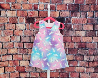 Pastel Unicorns glitter dress Infant toddler girl 1st birthday spring summer vacation sparkly Easter family photo preppy pink purple tie dye