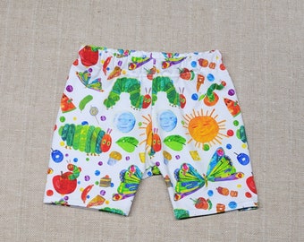 Caterpillar knit SHORTS, colorful unisex, bright insects bugs, butterflies, children's book themed clothes, infant, toddler, first birthday