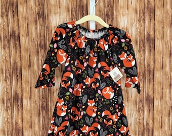 VESTIDO estilo campesino para mamá zorro y cachorro. Bebé, niña. Estilo rústico, bohemio, helechos, animales del bosque, bebé, cachorro. Otoño, invierno.