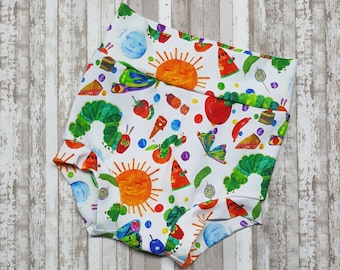 Bummies de Caterpillar, 0/3 meses, 3/6 meses, 6/9 meses, 9/12 meses, 12/18 meses, 18/24 meses, 3T, 4T, Bloomers, regalo de baby shower, fiesta de cumpleaños, amante de la comida, smash cake