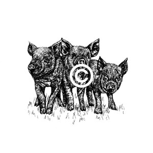 A4 mounted trio of piglets print