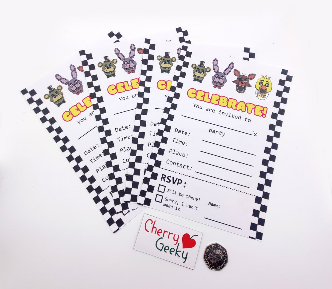 FNAF Birthday Party Invitations - Set of 4 - Physical Item, No Printer ...