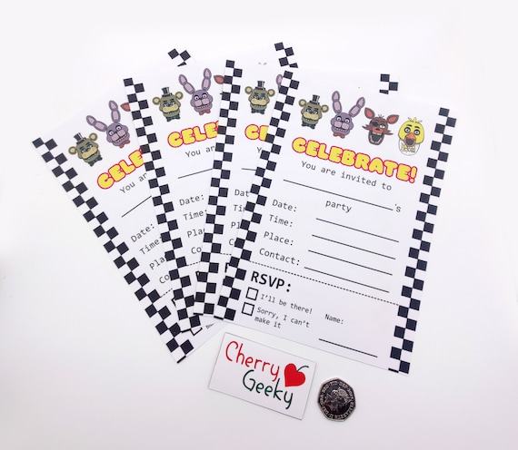Five Nights at Freddy's FNAF Birthday Party Invitations - 15 Printed  w/envelopes