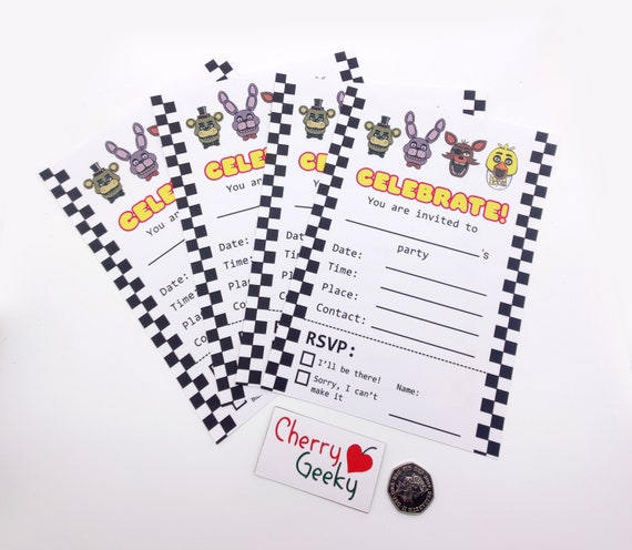 Five Nights at Freddy's FNAF Birthday Party Invitations - 15 Printed  w/envelopes